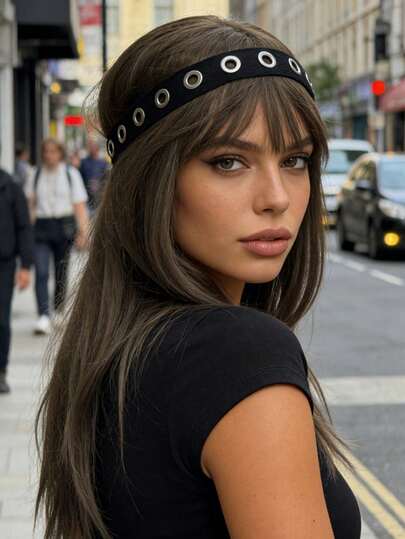 1PC Y2k Wide Eyelet Headband, Elastic Hairband Grunge Accessories Punk Hair Accessories, Stretchy Hair Band For Women