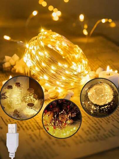 1m/3 Meters/5m Copper Wire Fairy String Lights, USB Powered, Suitable For Indoor Decoration, Party, Wedding, Birthday, Holiday Season, Party Decor, Indoor Ambiance, Decorative Lighting