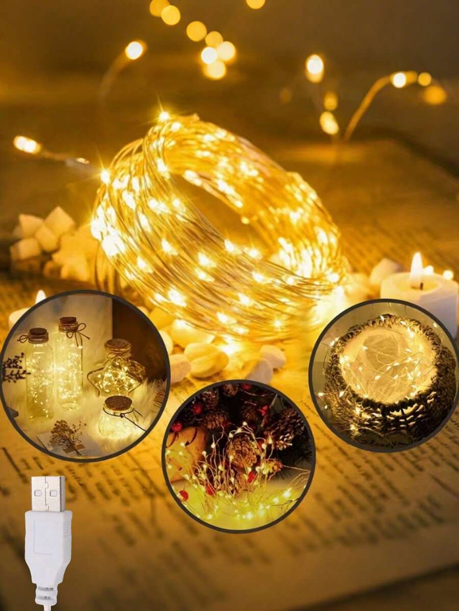 1m/3 metri/5m Luci a filo di rame per fate, alimentate tramite USB, adatte per decorazioni interne, feste, matrimoni, compleanni, periodi festivi, decorazioni per feste, atmosfera interna, illuminazione decorativa