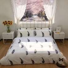 Golden Bee 印花四件式床品 6款可選 被套140x200–200x220cm + 床單 + 2枕頭套70x80cm 柔軟透氣簡約風臥室套裝 - 黑與白 - 查看 8
