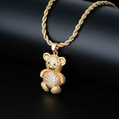 1 pieza Elegante nicho lindo colgante de oso, colgante de mujer de cobre con circonita incrustada para uso diario y festivales