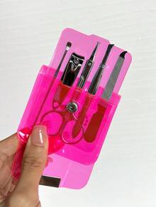 5 piezas Juego de manicura, cortaúñas, lima, pulidor, pinzas, empujador de cutículas - Multicolor - Ver 7