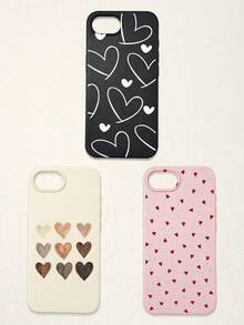 3件套爱心印花仿皮纹理防摔防刮防滑手机壳，可爱爱心美学设计（红色迷你爱心、米色渐变爱心、白色线条爱心），兼容 11/12/13/14/15/16/16 Plus/17/17 Pro/17 Pro Max/16e 和 Galaxy S24 Ultra/S25 Ultra/A06 - 彩色 - 查看 51