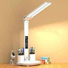 1 Double-Head Pen Holder & Phone Stand Desk Lamp, White Light With Three Levels Of Brightness Adjustment, Time Display, USB Plug, Desk Lamp For Study, Home Office, Bedroom,Gift Giving - 白光 - 查看 6