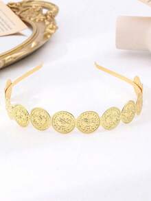 1pc Luxury Gold-Plated Arabic Women's Hair Accessory, Turkish Coin Shaped, Bridal Wedding Party Headpiece, Headband, Hair Hoop, Holiday Gift - Style 2 - View 1