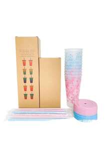 1个可重复使用的蝴蝶结造型塑料杯，24盎司，带吸管和盖子，适用于派对、饮品、咖啡、婚礼、生日和其他场合。 - 彩色 - 查看 11