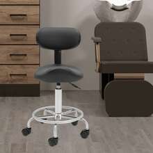 Sgabello a sella con ruote, sgabello ergonomico da ufficio, sgabello da toeletta con schienale, girevole a 360°, regolabile in altezza per centro massaggi, cucina, ufficio, spa, pub, studio di cucito. - nero - Visualizzare 4