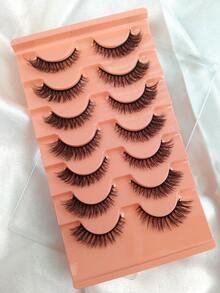 7 pares de pestañas de efecto ojo de gato con aspecto esponjoso, banda negra suave, naturales y gruesas, pestañas postizas 3D de visón falso, pestañas postizas de tira completa - Negro - Ver 5