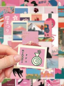 50 piezas Pegatinas estéticas retro japonesas de color rosa para decorar fundas de teléfonos, teclados, tabletas, cuadernos, portátiles, guitarras, cascos, monopatines, suministros de scrapbooking, papelería, pegatinas divertidas, Kindle manualidades libro de sticker estikers - Estética retro japonesa rosa - Ver 4