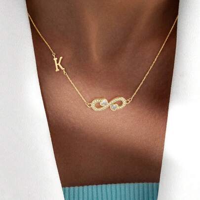 1pc Classic Vintage Heart Infinity Symbol Initial Pendant Golden Stainless Steel Chain Necklaces For Women