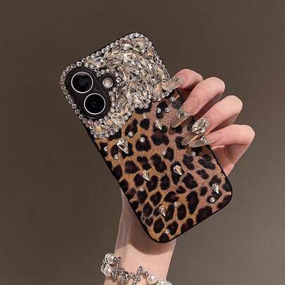 Cheetah, Leopard Print Luxury Leopard Print Rhinestone Studded Phone Case, Compatible With Iphone 17 Pro Max, 17 Pro, 17, 16 Pro Max, 16 Pro, 16, 15 Pro Max, 15 Pro, 15, 14 Pro Max, 14 Pro, 14, New 13 Pro Max, 13 Pro, 13, Exquisite Leather Bling Phone Case