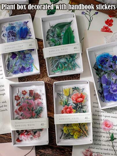 Secret Garden Box Set Plant Flower Stickers, Transparent Waterproof Vintage Floral Stickers For Planner, Scrapbooking Decoration