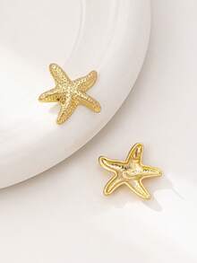 1 Pair Fashionable Versatile Gold Starfish Earrings For Women - Gold - View 4