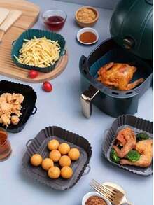 新款硅胶空气炸锅烤盘，易于清洁且可重复使用，非常适合制作披萨和炸鸡，双把手设计。 - 查看 6