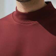 Men's Oversized Streetwear T-Shirt, High Neck, Minimalist, Sophisticated, Perfect Fit - Maroon - View 2