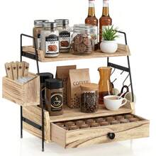 Coffee Bar Accessories And Organizer Countertop, Coffee Station Organizer Kitchen Counter Shelf Organizer,Coffee Condiment Storage,Cup Lid Holder Countertop Shelf For Bathroom - Apricot - View 1