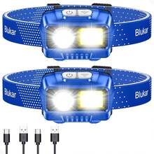2 Pack Rechargeable LED Headlamp 2000L High Lumen Super Bright Dimmable Headlight Flashlight With Motion Sensor 8 Modes Spotlight Floodlight IPX5 Waterproof For Camping Hiking Running Fishing - Blue - 查看 13