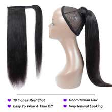 ZHENDEFA Straight Ponytail Human Hair Extensions Brazilian Wrap Around Ponytail For Women Unprocessed Remy Human Hair Pony Tail Clip In Extension Hair Piece - SNatural - View 7
