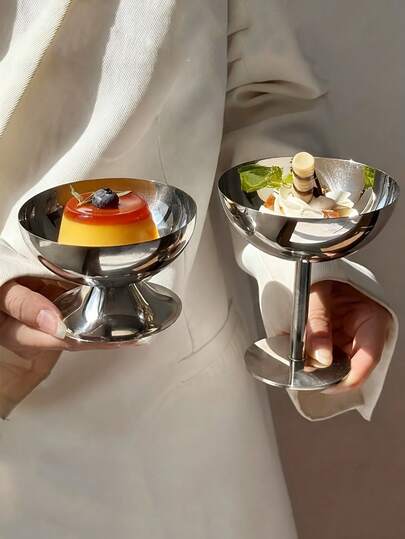 1pc Stainless Steel Dessert Cup/Ice Cream Bowl With High Handle, Tall Stem Ice Cream Cup, Ice Cream Serving Bowl With Stand, Suitable For Home, Party And Restaurant Desserts, Food Blogger Photography Props, Stationery, Afternoon Tea Desserts And Parties, Fruit Salad, Suitable For Family, Restaurant And Hotel Gatherings, Silver, Suitable For Women, Men And Family Gifts