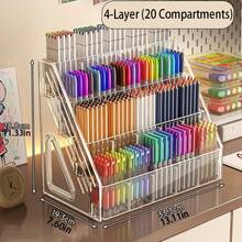1pc Acrylic Compartment Pen Holder, Large Capacity Desk Organizer For Watercolor Pens, Markers, Brushes - 1pc - Four-layer Marker Holder - View 8