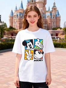 Disney Women's T-Shirt Featuring Disney Lilo & Stitch Cartoon Print Spring/Summer Women's Crew Neck T-Shirt Soft And Comfortable 100% Cotton Fabric A Stylish Disney Women's Graphic Tee Perfect For Everyday Wear, Outings, Travel, And Leisure Also Makes An Exquisite Gift - 白色 - 查看 1