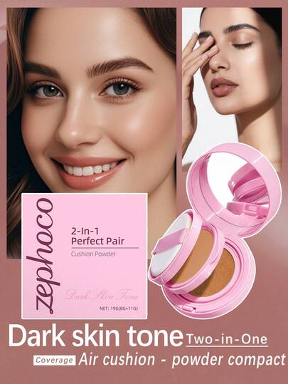 1 Caixa (19g) Pó Compacto Almofada de Ar 2 em 1 Branco Marfim e Tom de Pele Profundo, Base Leve e Fosca Natural, Hidratante e Cobertura Construível, Maquiagem à Prova d'Água, Adequada para Mulheres e Meninas, Perfeita para o Inverno, Y2K, Ótimo para Aniversário, Presente de Natal, Essencial para Festa, Melhor Cor