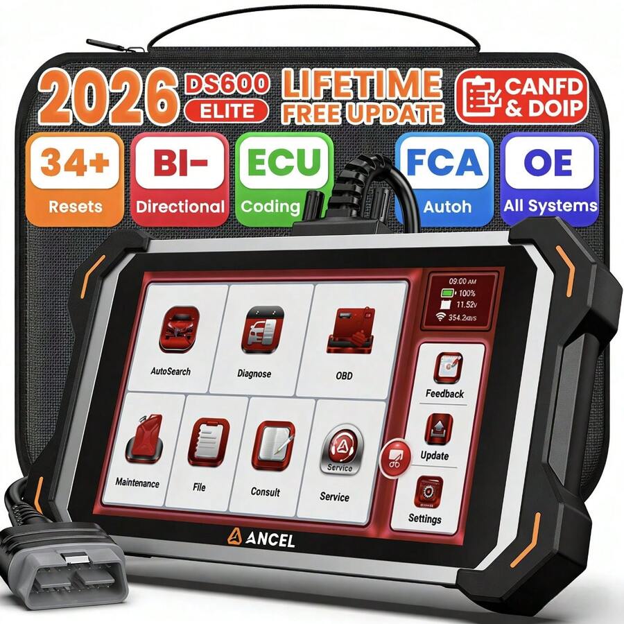 ANCEL DS600 Elite Bidirectional Scan Tool, ECU Coding Obd2 Scanner, Full System Car Diagnostic Scan Tool With 34+ Services Reset, Active Test CAN-FD, FCA Autoauth, Lifetime Free Upgrade