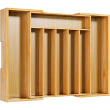 Kitsure Extra Large Expandable Bamboo Drawer Organizer, Utensil Cutlery Flatware Storage Tray With 6-8 Slots, Durable Kitchen Silverware Holder, Natural NRA8 - 自然的 - 查看 3