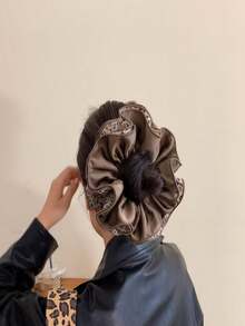 1pc Oversized Leopard Print Scrunchie, Soft Fabric Hair Tie, 15cm Diameter, Fashionable Hair Accessory, Essential For Daily Wear, Parties, Travel, Back To School, Limited Edition Hot Seller - Multiple Styles - View 4