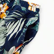 Matching Family Outfit Tropical Floral Ruffle Off Shoulder Smocking Top And Pants Set Or Short-Sleeve Shirt For Couple Summer Beach Clothes - Blue - View 5