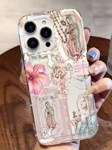 1个独特的十字架和圣母玛利亚图案透明TPU手机壳，具有防震防指纹功能，兼容 16 Pro/16 Plus、15/15 Pro Max/15 Pro、11/12/13/14 Pro Max、11 Pro/11 Pro Max、12 Pro/12 Pro Max、13 Pro/13 Pro Max、14 Pro/14 Pro Max及系列，软壳设计，时尚创意 - 彩色 - 查看 1
