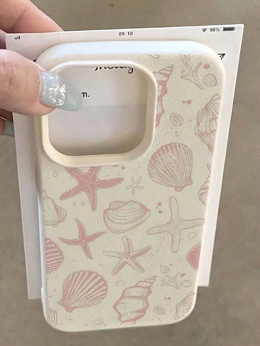 1pc White Starfish & Pattern Full Coverage TPU Shockproof Phone, Compatible With 16, 15, 14, 13, 12, 11 Pro, Series - Màu hỗn hợp - Xem 1