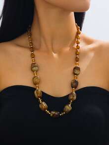 1件波西米亚风格珠光双色棕色长项链 - 咖啡 - 查看 8