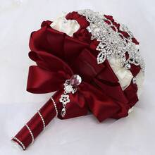 1 Bouquet Luxury Tassel Butterfly Pearl Bridal Wedding Bouquet, Romantic Silver Crystal Satin Ribbon Rose, Dark Red & Cream Fabric Artificial Flower, Suitable For Wedding Ceremony, Proposal, Anniversary, Valentine's Day Gift - Bouquet - View 6