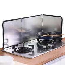 1pc Stainless Steel Cooking Splash Guard, Foldable Kitchen Splash Shield For Stovetop - Black Thickened Edging - View 3