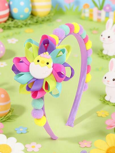 1pc Easter Yellow Chicken Headband For Girls,Macaron Color Flower Shape Hairband,Cute Hair Band,Easter Party Hair Accessory