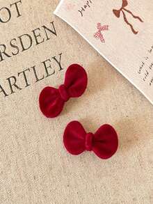 时尚毛绒红色蝴蝶结发夹，复古优雅刘海夹，适合女性日常佩戴（无卡片） - 紅色 - 查看 4