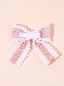 2pcs/Set Girls Pink Floral Embroidery Bow Hair Clips, Suitable For Spring/Summer Daily Wear, Teenage Hair Accessories - Multicolor - View 5