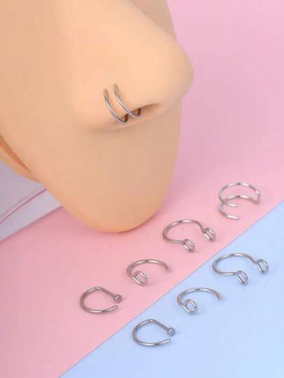 8pcs Stainless Steel Fake Septum, Nose Cuff, Nose Piercing Jewelry For Women And Men For Daily Clothing Decor, Party, Minimalist Aesthetic Jewelry Gift