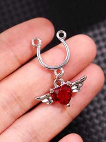 1件时尚独特、精致优雅的朋克风心形锆石翅膀假乳环，适合日常佩戴、海滩度假装扮 - 彩色 - 查看 15