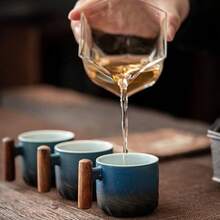 1个2.03盎司陶瓷复古小咖啡杯，办公水杯，木柄茶杯，手工茶/咖啡杯，生日礼物 - 彩色 - 查看 2