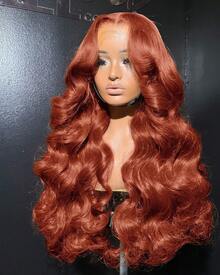 bling hair Perruque lace front brun-roux 13x6 13x4 ondulée, en cheveux humains naturels, pré-épilée avec baby hairs, couleur 33#, teinte rouge, densité 180 pour femme - S33 - Voir 2