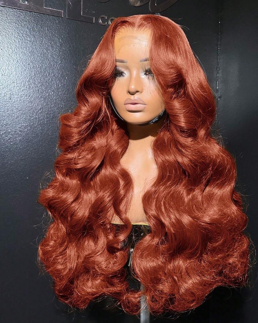 bling hair Perruque lace front brun-roux 13x6 13x4 ondulée, en cheveux humains naturels, pré-épilée avec baby hairs, couleur 33#, teinte rouge, densité 180 pour femme
