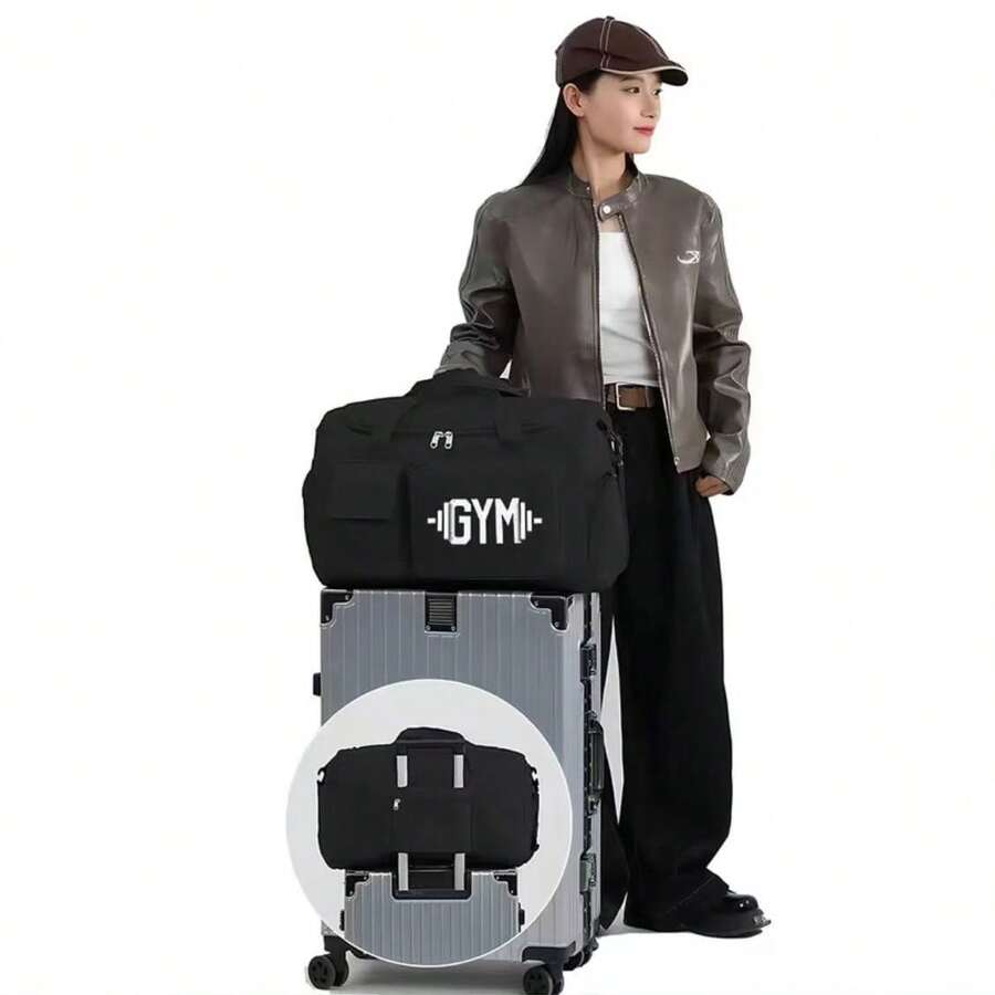 1个哑铃图案健身旅行包,多功能健身手提包/背包,大容量休闲尼龙旅行包,轻便,适合健身房、运动过夜旅行,方便携带的健身旅行包 - 彩色 - 查看 1