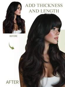 DNE HAIR 100%真人发夹式刘海，1号纯黑色，自然逼真，带发际线，适合女性/女孩日常佩戴 - S1 - 查看 4