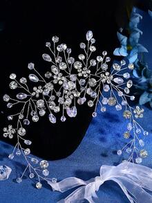 1 chiếc băng đô thủ công đính pha lê xanh, phụ kiện tóc cô dâu thanh lịch, quà tặng cá nhân hóa - Bạc - Xem 14