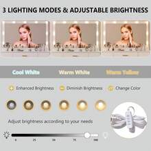 Vanity Desk With 38" Large Mirror And 9 LED Lights & Glass Top And Power Outlet, Adults Makeup Vanity With Chair And 7 Storage Drawers, Dressing Table Set For Bedroom, Modern White - 白色 - 查看 3