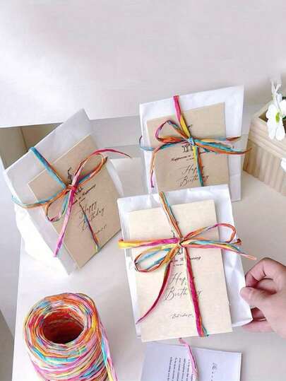 Ruy băng gói quà dệt từ cỏ raffia tự nhiên, ruy băng giấy raffia nhiều màu sắc, ruy băng gói quà sinh nhật nhiều màu, bó hoa thủ công, làm vườn, tự làm đồ trang trí và gói quà dệt từ cỏ raffia nhiều màu sắc, tiệc tùng, chúc mừng sinh nhật, cắm hoa.