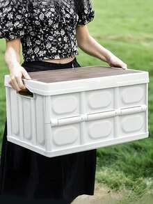 Caja de almacenamiento portátil y plegable para exteriores con tapa - Estructura de plástico resistente, múltiples compartimentos, adecuada para guardar artículos de picnic, fiestas en la puerta trasera y equipo de camping - A - Ver 3