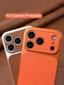 New Luxury Upgraded Version Instantly Convertible To 17 Series Orange Retro Phone Case, Compatible With IPhone 17Air 16 15 14 13 Pro Max 17Pro 17Promax, Large Camera Window Anti-Drop Soft Edge Hard Shell - Brown - View 3